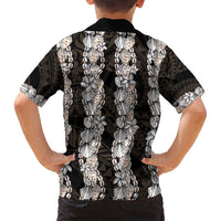 Black and Beige Hawaii Shell Lei Family Matching Off Shoulder Short Dress and Hawaiian Shirt Hawaiian Sunrise Shell Hebrew Cone Plumeria LT14 - Polynesian Pride