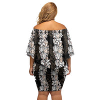 Black and Beige Hawaii Shell Lei Family Matching Off Shoulder Short Dress and Hawaiian Shirt Hawaiian Sunrise Shell Hebrew Cone Plumeria LT14 - Polynesian Pride