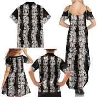 Black and Beige Hawaii Shell Lei Family Matching Summer Maxi Dress and Hawaiian Shirt Hawaiian Sunrise Shell Hebrew Cone Plumeria LT14 - Polynesian Pride