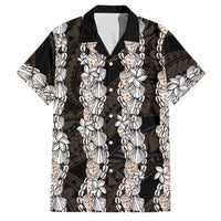 Black and Beige Hawaii Shell Lei Family Matching Tank Maxi Dress and Hawaiian Shirt Hawaiian Sunrise Shell Hebrew Cone Plumeria LT14 Dad's Shirt - Short Sleeve Black - Polynesian Pride