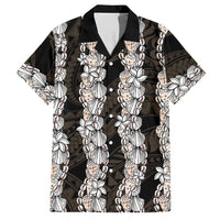 Black and Beige Hawaii Shell Lei Hawaiian Shirt Hawaiian Sunrise Shell Hebrew Cone Plumeria - Polynesian Pride
