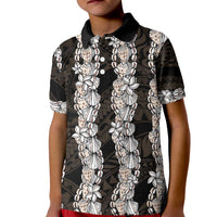 Black and Beige Hawaii Shell Lei Kid Polo Shirt Hawaiian Sunrise Shell Hebrew Cone Plumeria LT14 Kid Black - Polynesian Pride