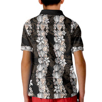 Black and Beige Hawaii Shell Lei Kid Polo Shirt Hawaiian Sunrise Shell Hebrew Cone Plumeria LT14 - Polynesian Pride