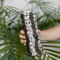 Black and Beige Hawaii Shell Lei Skinny Tumbler Hawaiian Sunrise Shell Hebrew Cone Plumeria - Polynesian Pride