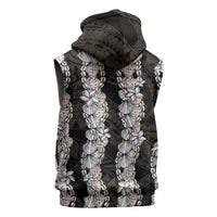 Black and Beige Hawaii Shell Lei Sleeveless Zip Hoodie Hawaiian Sunrise Shell Hebrew Cone Plumeria - Polynesian Pride