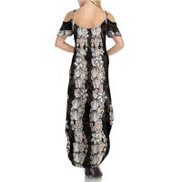 Black and Beige Hawaii Shell Lei Summer Maxi Dress Hawaiian Sunrise Shell Hebrew Cone Plumeria LT14 - Polynesian Pride