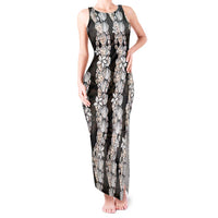 Black and Beige Hawaii Shell Lei Tank Maxi Dress Hawaiian Sunrise Shell Hebrew Cone Plumeria LT14 Women Black - Polynesian Pride
