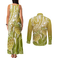 Polynesia Sea Turtle Couples Matching Tank Maxi Dress and Long Sleeve Button Shirt Happy Valentine Day Polynesian - Gold LT14 - Polynesian Pride