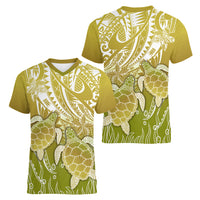 Polynesia Sea Turtle Women V Neck T Shirt Happy Valentine Day Polynesian - Gold LT14 - Polynesian Pride