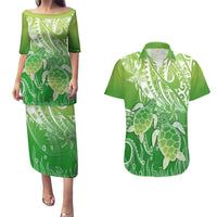 Polynesia Sea Turtle Couples Matching Puletasi Dress and Hawaiian Shirt Happy Valentine Day Polynesian - Green LT14 Green - Polynesian Pride