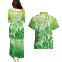 Polynesia Sea Turtle Couples Matching Puletasi Dress and Hawaiian Shirt Happy Valentine Day Polynesian - Green LT14 - Polynesian Pride