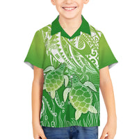 Polynesia Sea Turtle Family Matching Off Shoulder Maxi Dress and Hawaiian Shirt Happy Valentine Day Polynesian - Green LT14 Son's Shirt Green - Polynesian Pride