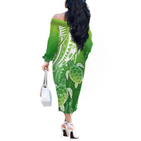 Polynesia Sea Turtle Off The Shoulder Long Sleeve Dress Happy Valentine Day Polynesian - Green LT14 - Polynesian Pride