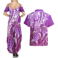Polynesia Valentine Day Couples Matching Summer Maxi Dress and Hawaiian Shirt Polynesian Sea Turtle Purple Version LT14 - Polynesian Pride