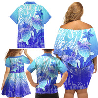 Polynesia Valentine Day Family Matching Off Shoulder Short Dress and Hawaiian Shirt Polynesian Sea Turtle Turquoise Version LT14 - Polynesian Pride