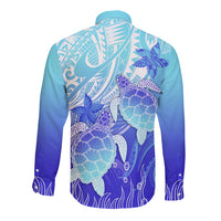 Polynesia Valentine Day Long Sleeve Button Shirt Polynesian Sea Turtle Turquoise Version LT14 - Polynesian Pride