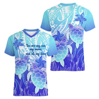 Polynesia Valentine Day Women V Neck T Shirt Polynesian Sea Turtle Turquoise Version LT14 - Polynesian Pride