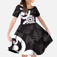 Aotearoa Koru Family Matching Off Shoulder Maxi Dress and Hawaiian Shirt Purple Maori Paua Shell Mix Silver Fern