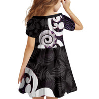 Aotearoa Koru Family Matching Off Shoulder Short Dress and Hawaiian Shirt Purple Maori Paua Shell Mix Silver Fern