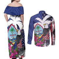 United States Guam Couples Matching Off Shoulder Maxi Dress and Long Sleeve Button Shirt USA Eagle Guahan Seal Bougainvillea LT14 - Polynesian Pride