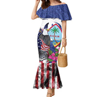 United States Guam Family Matching Mermaid Dress and Hawaiian Shirt USA Eagle Guahan Seal Bougainvillea LT14 Mom's Dress Blue - Polynesian Pride