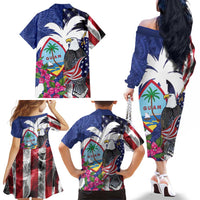 United States Guam Family Matching Off The Shoulder Long Sleeve Dress and Hawaiian Shirt USA Eagle Guahan Seal Bougainvillea LT14 - Polynesian Pride