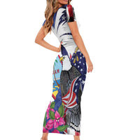 United States Guam Family Matching Short Sleeve Bodycon Dress and Hawaiian Shirt USA Eagle Guahan Seal Bougainvillea LT14 - Polynesian Pride