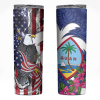 United States Guam Skinny Tumbler USA Eagle Guahan Seal Bougainvillea LT14 Blue - Polynesian Pride