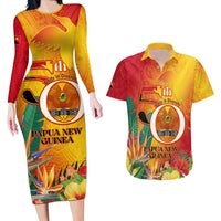 Papua New Guinea Independence Day Couples Matching Long Sleeve Bodycon Dress and Hawaiian Shirt 50th Anniversary Unity in Diversity