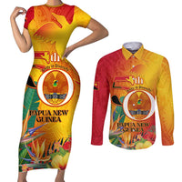 Papua New Guinea Independence Day Couples Matching Short Sleeve Bodycon Dress and Long Sleeve Button Shirt 50th Anniversary Unity in Diversity
