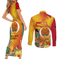 Papua New Guinea Independence Day Couples Matching Short Sleeve Bodycon Dress and Long Sleeve Button Shirt 50th Anniversary Unity in Diversity