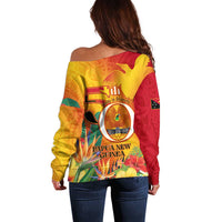 Papua New Guinea Independence Day Off Shoulder Sweater 50th Anniversary Unity in Diversity
