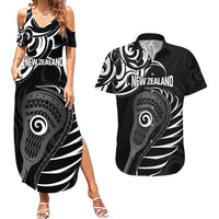 Personalised New Zealand Silver Fern Lacrosse Couples Matching Summer Maxi Dress and Hawaiian Shirt Aotearoa Maori Pattern