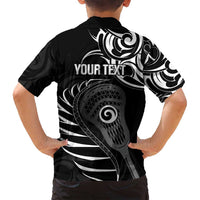 Personalised New Zealand Silver Fern Lacrosse Family Matching Off Shoulder Maxi Dress and Hawaiian Shirt Aotearoa Maori Pattern