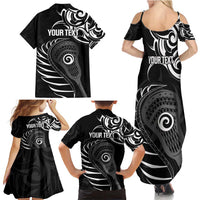 Personalised New Zealand Silver Fern Lacrosse Family Matching Summer Maxi Dress and Hawaiian Shirt Aotearoa Maori Pattern