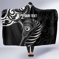 Personalised New Zealand Silver Fern Lacrosse Hooded Blanket Aotearoa Maori Pattern