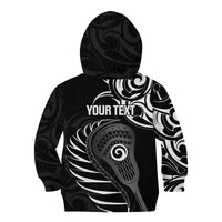 Personalised New Zealand Silver Fern Lacrosse Kid Hoodie Aotearoa Maori Pattern