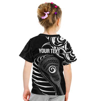 Personalised New Zealand Silver Fern Lacrosse Kid T Shirt Aotearoa Maori Pattern