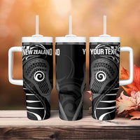 Personalised New Zealand Silver Fern Lacrosse Tumbler With Handle Aotearoa Maori Pattern