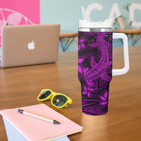 Polynesian Tumbler With Handle Pink Hawaiian Tribal Hammerhead Shark