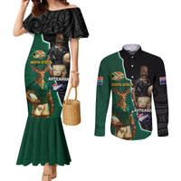 Personalised New Zealand And South Africa Rugby Couples Matching Mermaid Dress and Long Sleeve Button Shirt 2024 All Black Springboks Mascots Together LT14 Green - Polynesian Pride