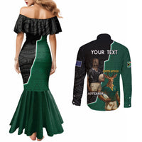 Personalised New Zealand And South Africa Rugby Couples Matching Mermaid Dress and Long Sleeve Button Shirt 2024 All Black Springboks Mascots Together LT14 - Polynesian Pride