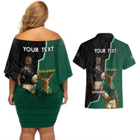 Personalised New Zealand And South Africa Rugby Couples Matching Off Shoulder Short Dress and Hawaiian Shirt 2024 All Black Springboks Mascots Together LT14 - Polynesian Pride