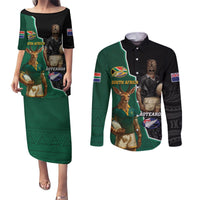 Personalised New Zealand And South Africa Rugby Couples Matching Puletasi and Long Sleeve Button Shirt 2024 All Black Springboks Mascots Together LT14 Green - Polynesian Pride