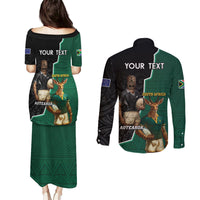 Personalised New Zealand And South Africa Rugby Couples Matching Puletasi and Long Sleeve Button Shirt 2024 All Black Springboks Mascots Together LT14 - Polynesian Pride
