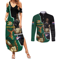 Personalised New Zealand And South Africa Rugby Couples Matching Summer Maxi Dress and Long Sleeve Button Shirt 2024 All Black Springboks Mascots Together LT14 Green - Polynesian Pride