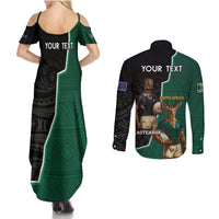Personalised New Zealand And South Africa Rugby Couples Matching Summer Maxi Dress and Long Sleeve Button Shirt 2024 All Black Springboks Mascots Together LT14 - Polynesian Pride
