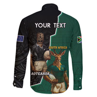 Personalised New Zealand And South Africa Rugby Family Matching Off Shoulder Maxi Dress and Hawaiian Shirt 2024 All Black Springboks Mascots Together LT14 - Polynesian Pride