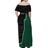 Personalised New Zealand And South Africa Rugby Off Shoulder Maxi Dress 2024 All Black Springboks Mascots Together LT14 - Polynesian Pride