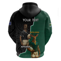 Personalised New Zealand And South Africa Rugby Zip Hoodie 2024 All Black Springboks Mascots Together